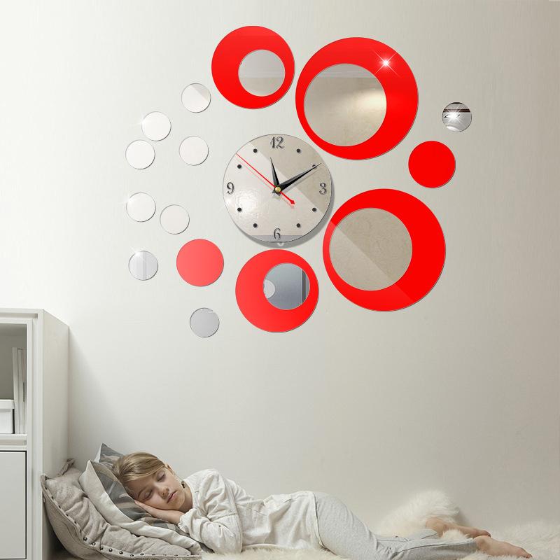ZGXTM Creative European Wall Clock Home DIY 3D Stereo Decorative Clock Acrylic Square Strip Mirror Wall Sticker Wall Clock