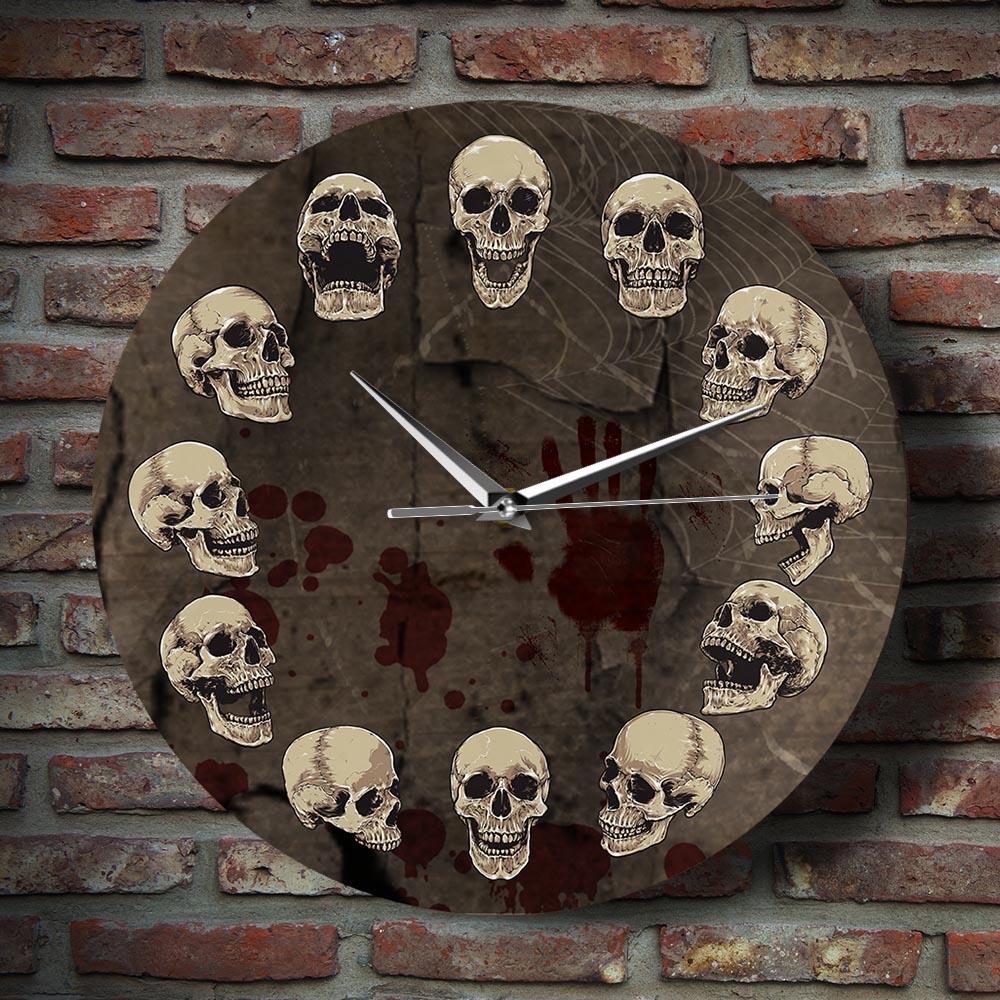 Anatomical Skulls Wall Clock Quartz Silent Non-ticking Hanging Wall Watch Unusual Surreal Skulls Wall Art Halloween Home Decor