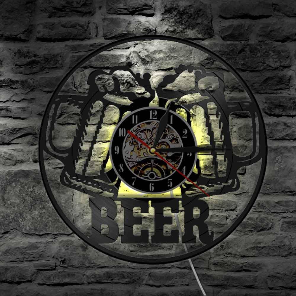 Beer Ornament Vinyl Record Wall Clock Beer LED Neon Light Signs Vintage Wall Clock Bar Pub Club Home Decor Man Cave Wall Decor