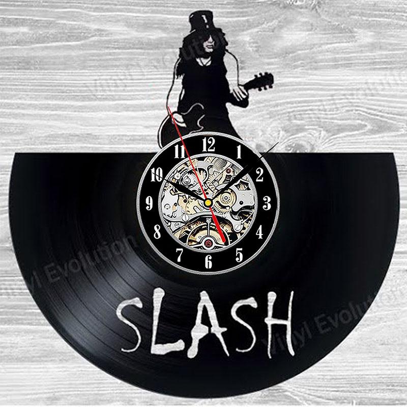 Guns N Rose Slash Vinyl Record Wall Clock Music Theme 3D Stickers Rock Band Vinyl Clock LED Wall Watch Modern Design Home Decor