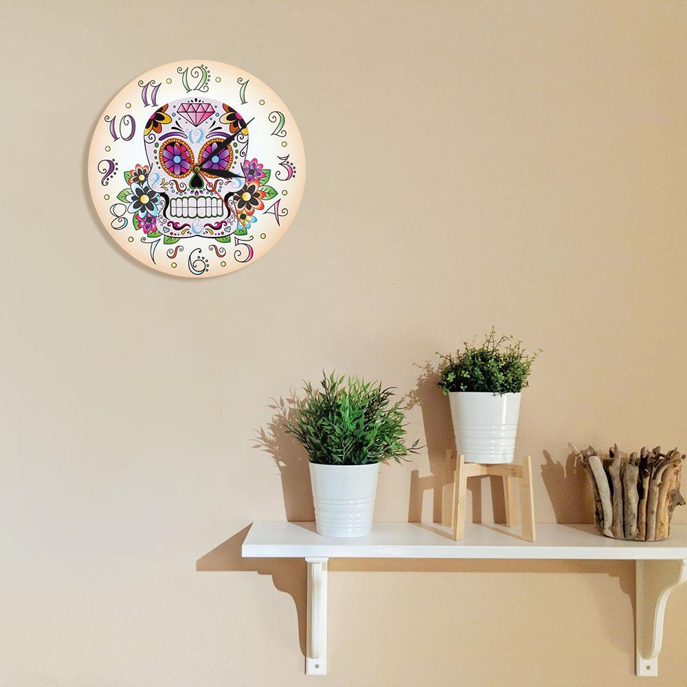 Day of the Dead Mexican Floral Skull Wall Clock Dia de Muertos Spanish Home Decor Hanging Wall Watch Silent Movement Timepieces