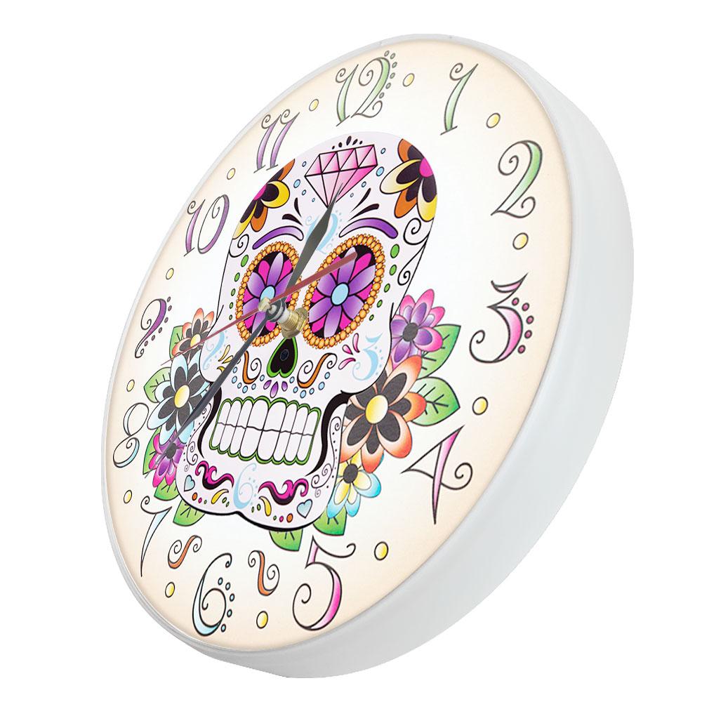 Day of the Dead Mexican Floral Skull Wall Clock Dia de Muertos Spanish Home Decor Hanging Wall Watch Silent Movement Timepieces