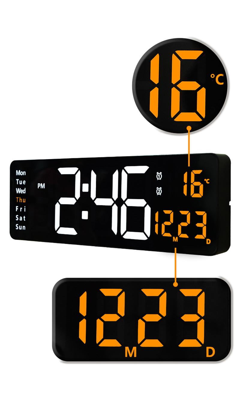 Remote Control Large Electronic Wall Clock Temp Date Power Off Memory Table Clock Wall-mounted Dual Alarms Digital LED Clocks