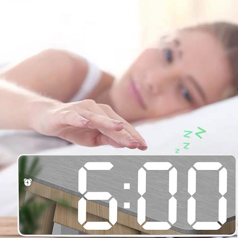 Acrylic/Mirror Digital Alarm Clock Voice Control (Powered By Battery) Table Clock Snooze Night Mode 12/24H Electronic LED Clocks