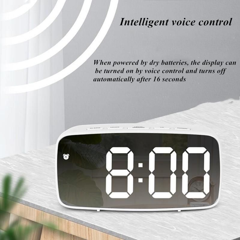 Acrylic/Mirror Digital Alarm Clock Voice Control (Powered By Battery) Table Clock Snooze Night Mode 12/24H Electronic LED Clocks