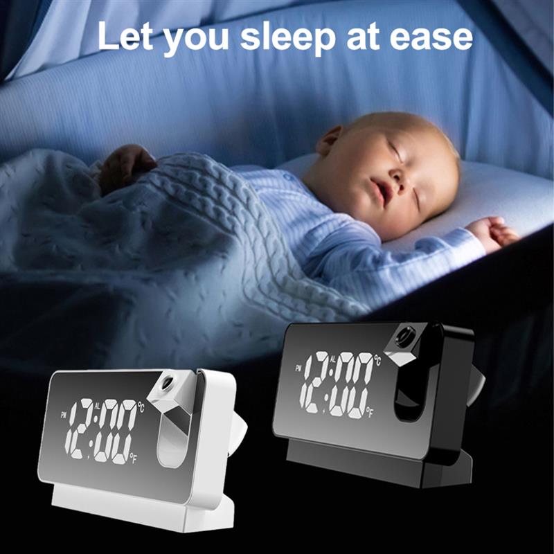 Projection Alarm Clock Portable Thermometer USB Powered Angle Adjustable Noise Cancelling Cooking Sleeping Clocks with Cable