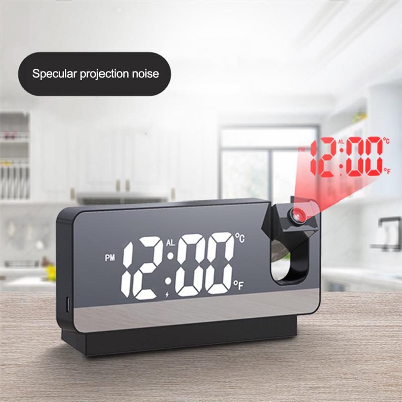 Projection Alarm Clock Portable Thermometer USB Powered Angle Adjustable Noise Cancelling Cooking Sleeping Clocks with Cable
