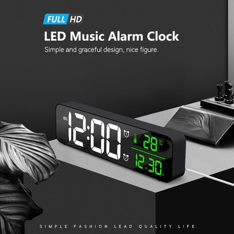 New LED Digital Alarm Clocks With Snooze Temp Time Music Dual Clock Multifunction USB Charger Digit Display Brightness Dimmer