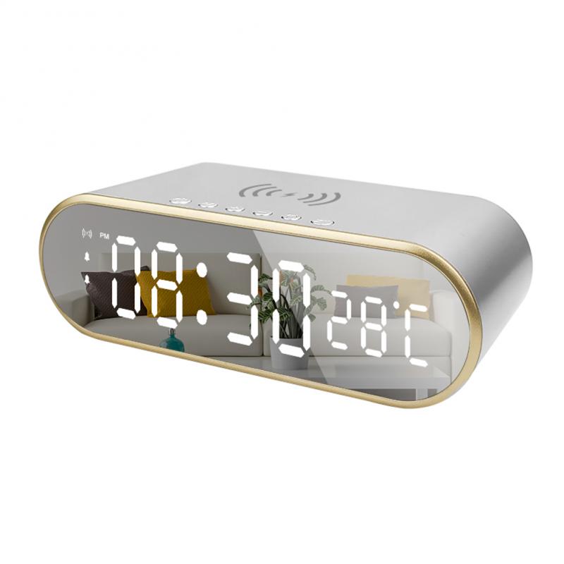 LED Electric Alarm Clock Phone Wireless Charger Desktop Digital Thermometer HD Mirror Clock With Time Memory 15W Fast Charging