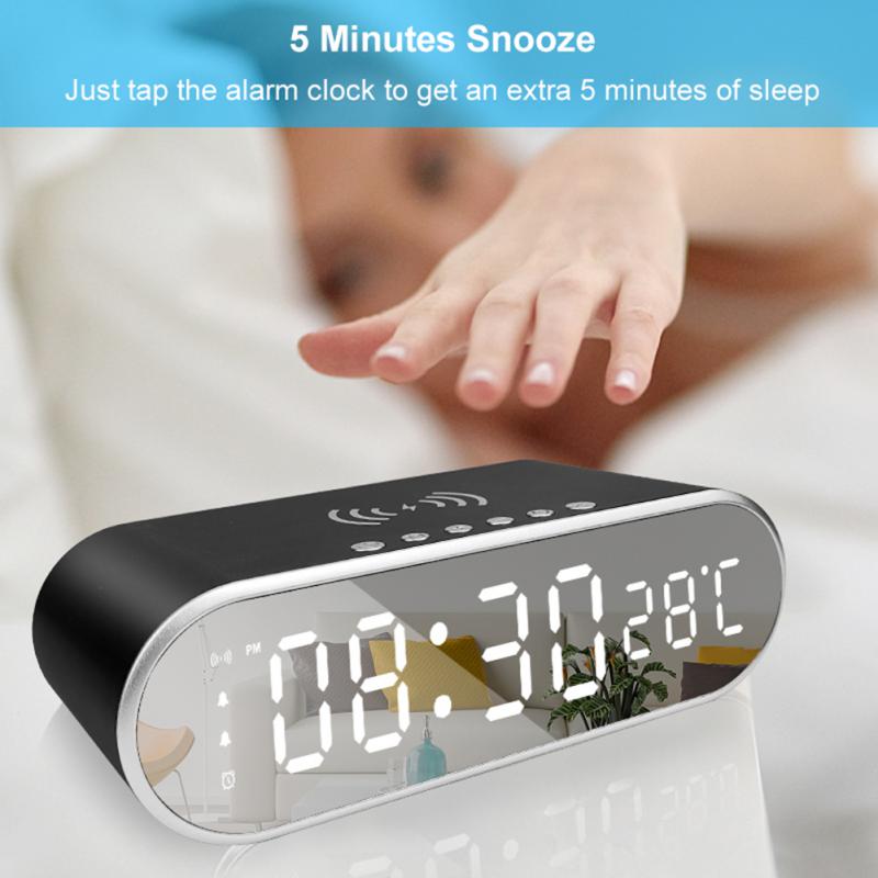 LED Electric Alarm Clock Phone Wireless Charger Desktop Digital Thermometer HD Mirror Clock With Time Memory 15W Fast Charging