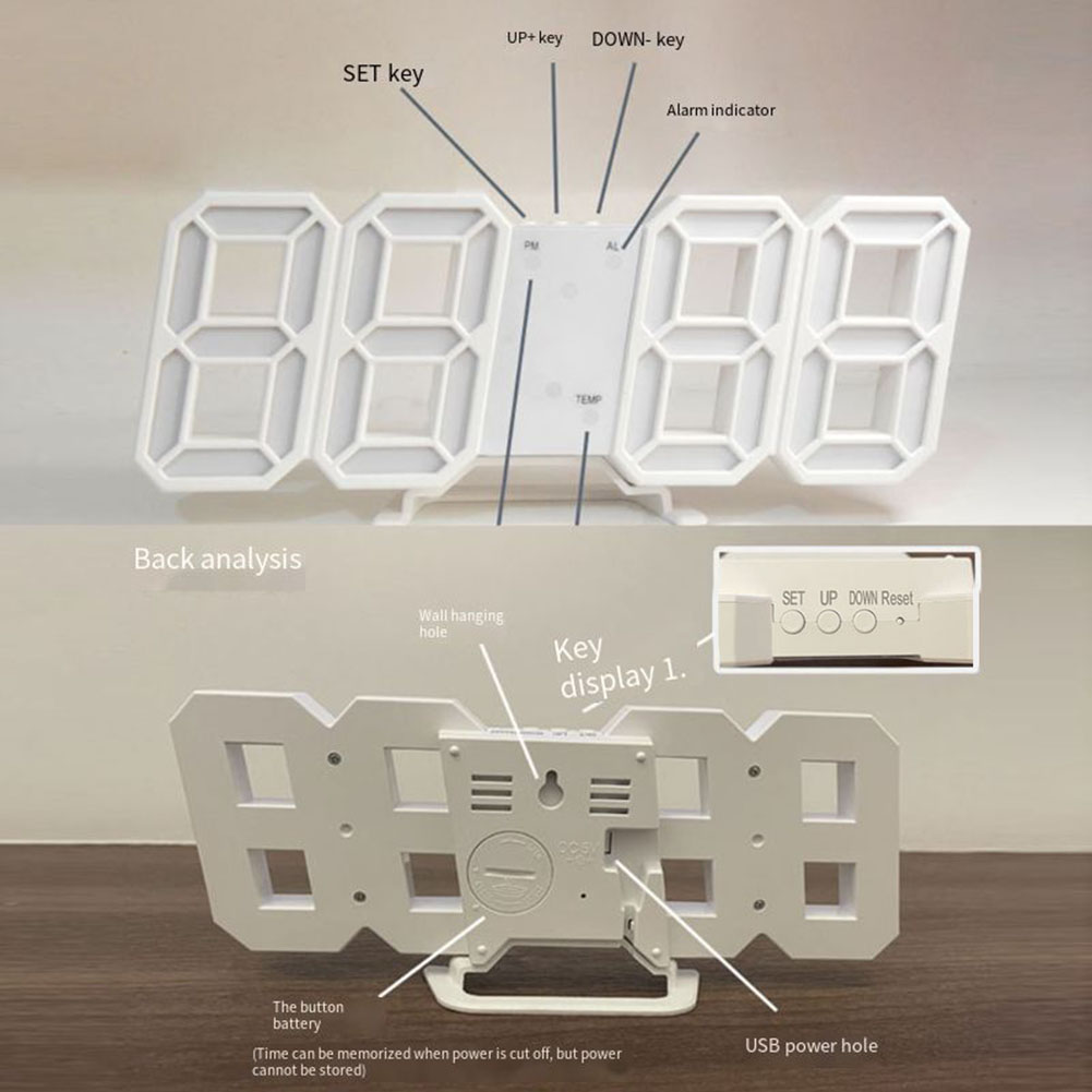 LED Digital Alarm Clock Bedroom Snooze Table Desktop Clock Date Calendar Temperature Function Home Room Decoration