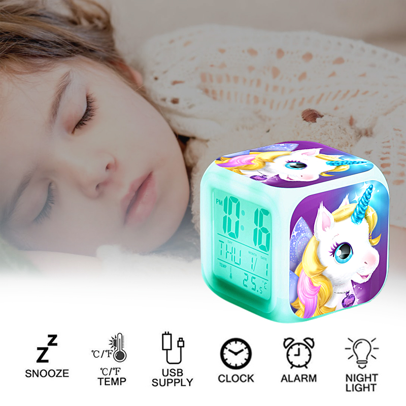 Unicorn Alarm Clock LED Digital Clock 7 Color Changing Light Night Glowing Kids Desk Clock despertador unicornio Children Gift