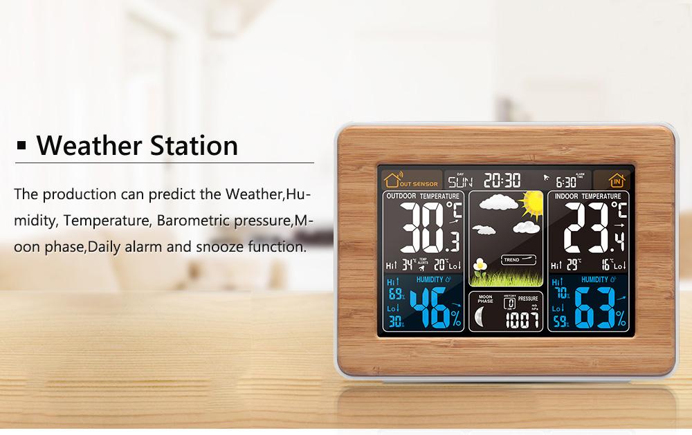 FanJu Digital Weather Station Alarm Clock Electronic Thermometer Hygrometer Barometer Wireless Outdoor Sensor Home Decor FJ3365