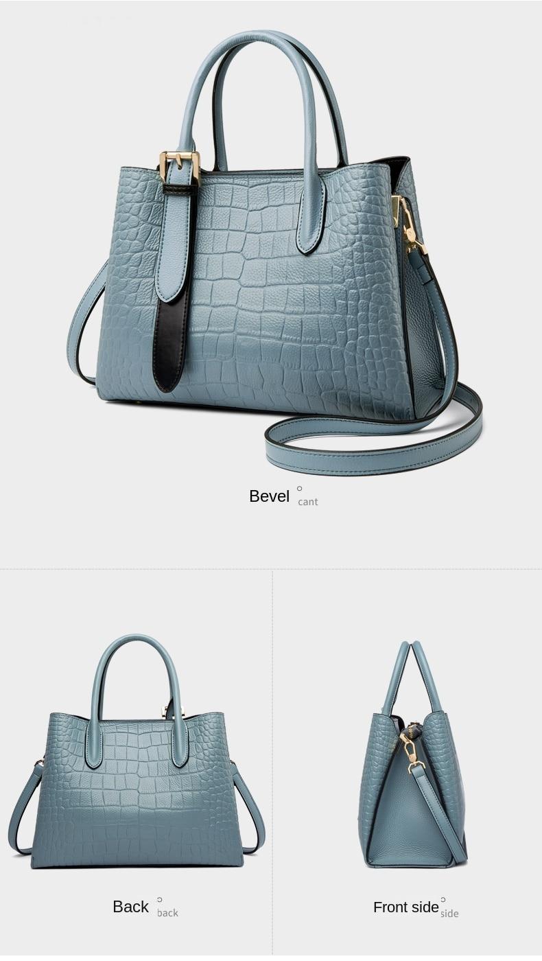 Women's crocodile pattern sewing shoulder bag European and American retro designer messenger bag Simple large capacity handbag