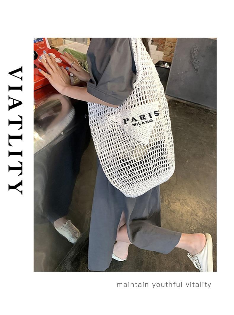 MABULA Luxury Design Women Plaited Raffia Straw Bag Large Capacity Casual Tote Handbag Hollow Summer Beach Vacation Shoulder Bag