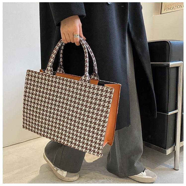 Woman Tote Bag Large Capacity Ladies Luxury Designer Handbags For Women PU Leather Striped Square Vintage Top Handle Shopper Bag