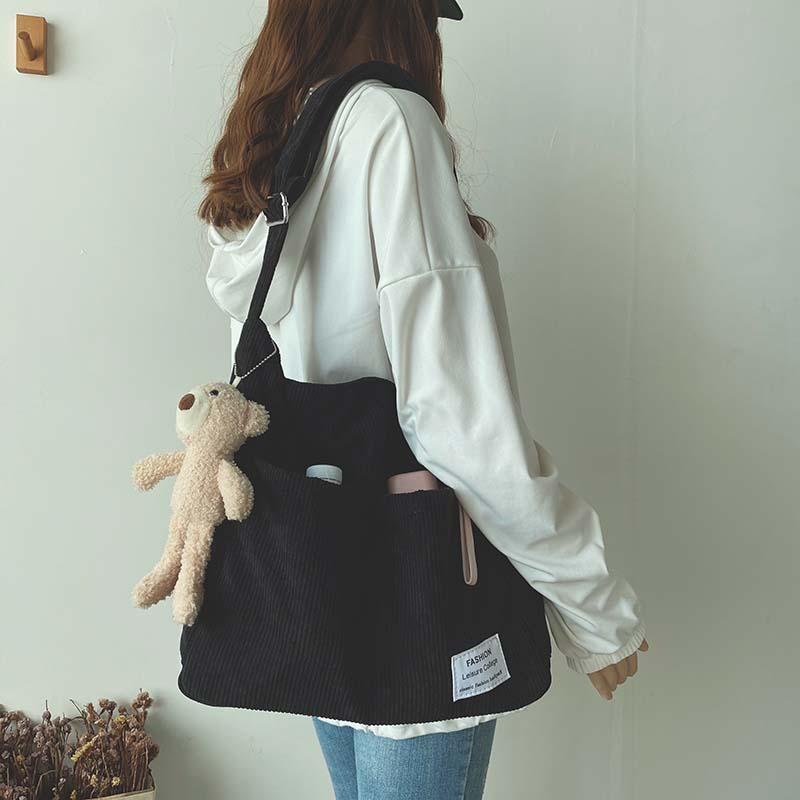 Corduroy Tote Bag 2022 Women Fashion Shoulder Bag Female Shopper Casual Solid Color Multi-Pocket Large Capacity Designer Handbag