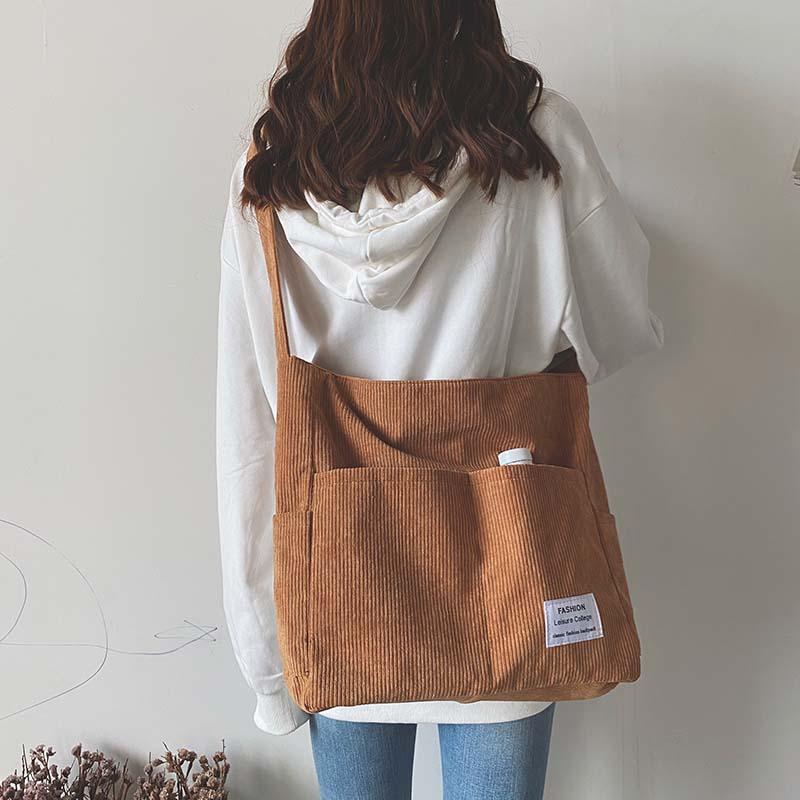 Corduroy Tote Bag 2022 Women Fashion Shoulder Bag Female Shopper Casual Solid Color Multi-Pocket Large Capacity Designer Handbag