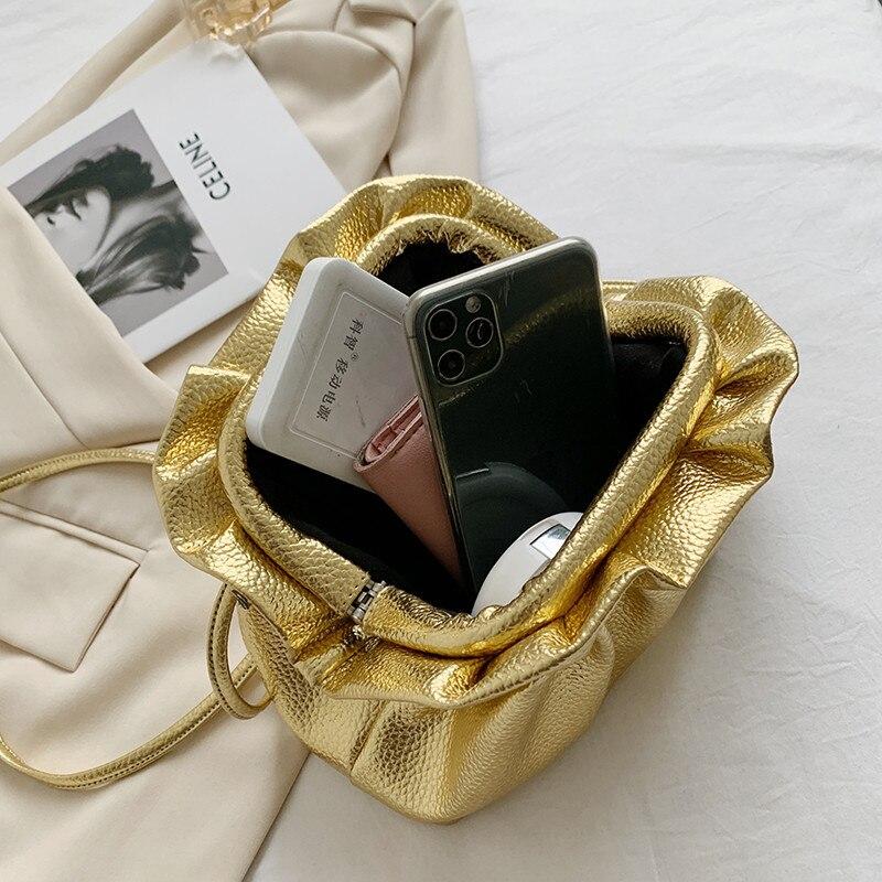 Luxurious Gold Cloud Bag For Women Leather Hobos Retro Cloud Crossbody Bag Small Phone Bag Design Clutch Clip Bag Female Bolsa