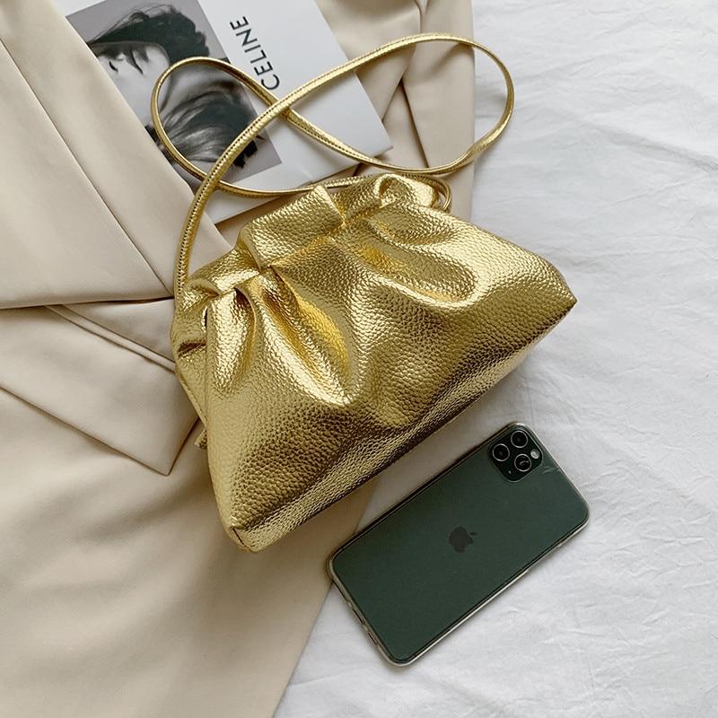 Luxurious Gold Cloud Bag For Women Leather Hobos Retro Cloud Crossbody Bag Small Phone Bag Design Clutch Clip Bag Female Bolsa