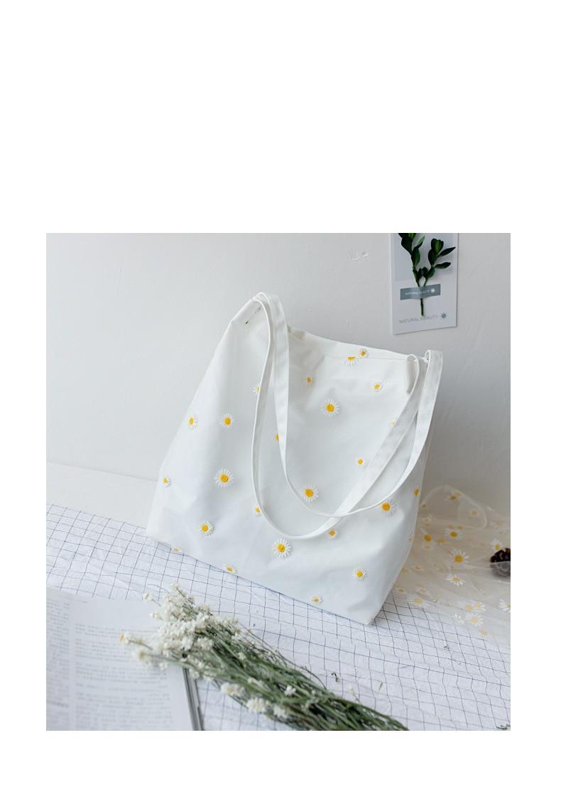 Small Canvas Bags for Women 2022 Girls Shopper Designer Handbag Casual Embroidery with Daisy Crochet Cute Mesh Shoulder Tote Bag