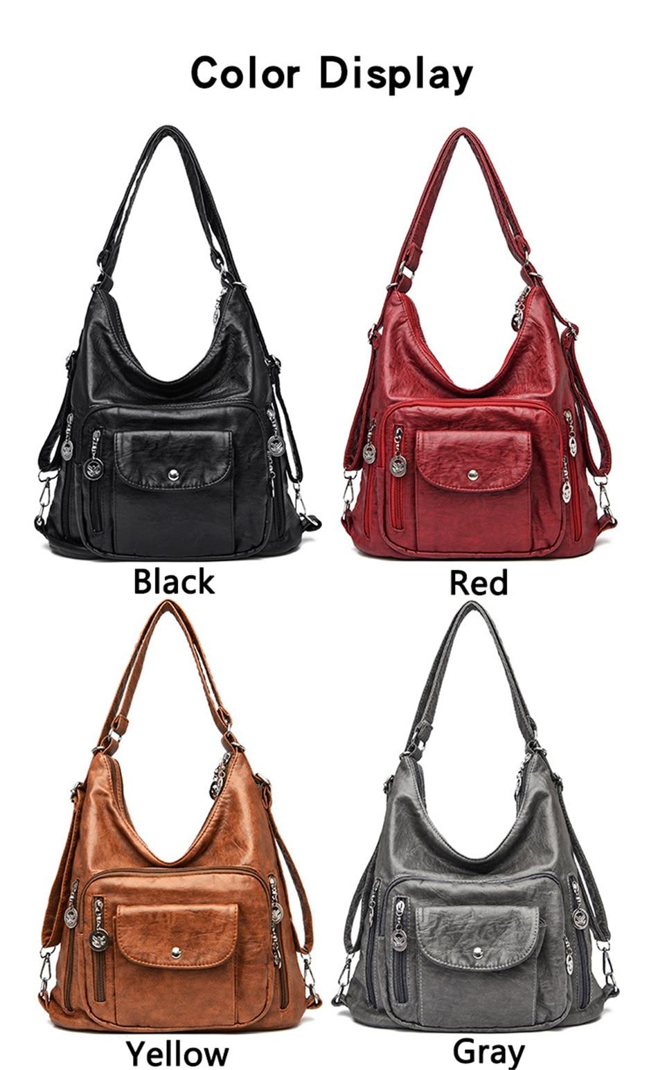 3 In 1 Women Back Pack Bagpack Vintage Women Bag Retro Pu Leather Ladies Casual Tote Designer Shoulder Bag Women's Handbag Sac