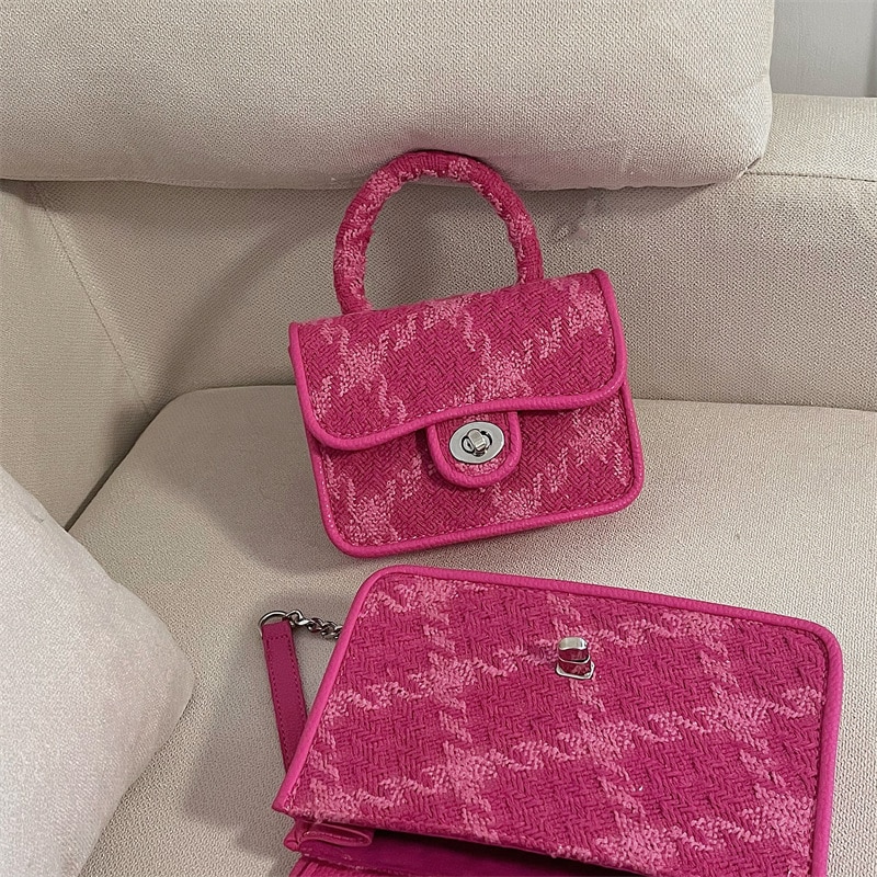 Rose Pink Women Lock Shoulder Bags Luxury Plaid Ladies Small Square Crossbody Bag Fashion Design Female Clutch Purse Handbags