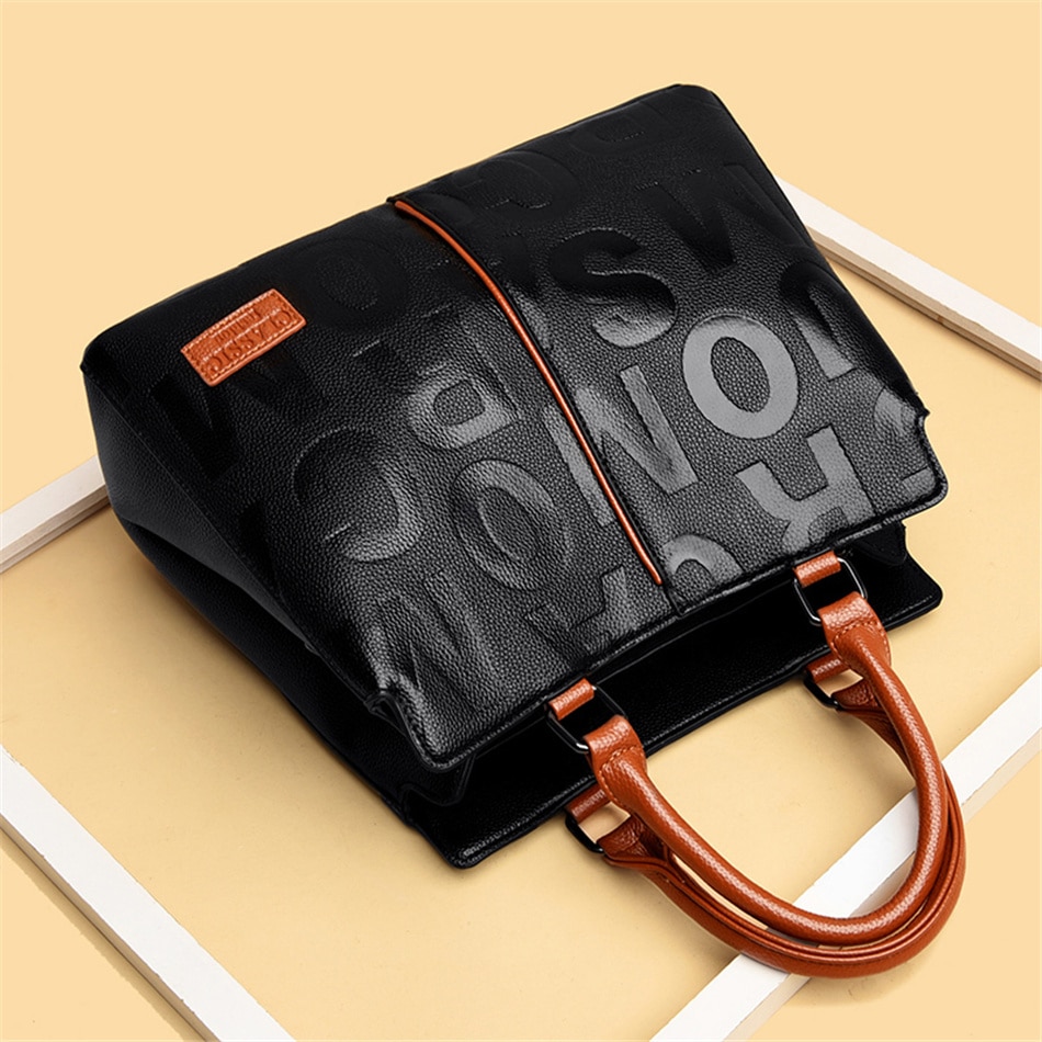 Women's Quality Leather Letter Shoulder Bags for Women 2022 Luxury Handbags Women Bags Designer Fashion Large Capacity Tote Bag