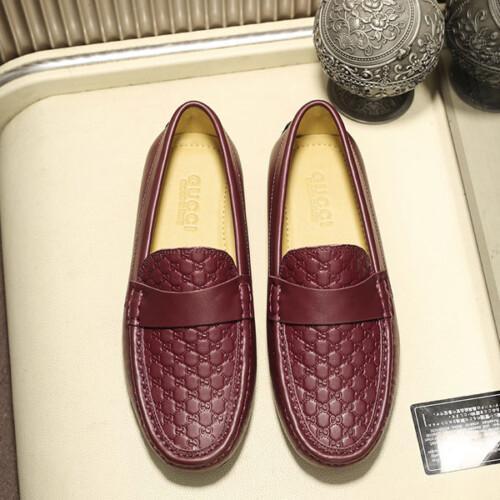 Gucci Brown Solid Colored Leather Mens Moccasins