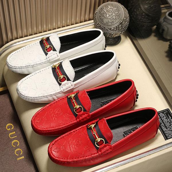 Red Leather Gucci Pattern Mens Casual Loafers
