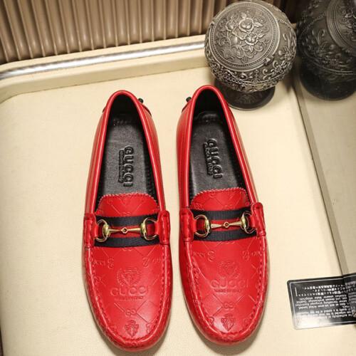 Red Leather Gucci Pattern Mens Casual Loafers