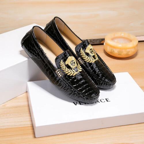 Leather Loafers Versace Black Textured Leather Loafers