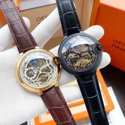 Analog Cartier Transparent Background Leather Wristwatch