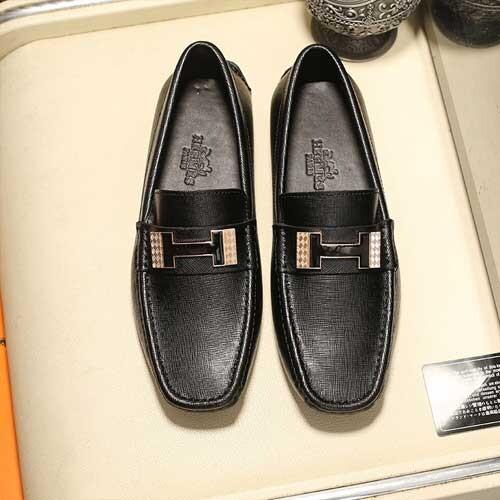 Black Hermes Male Leather Loafers