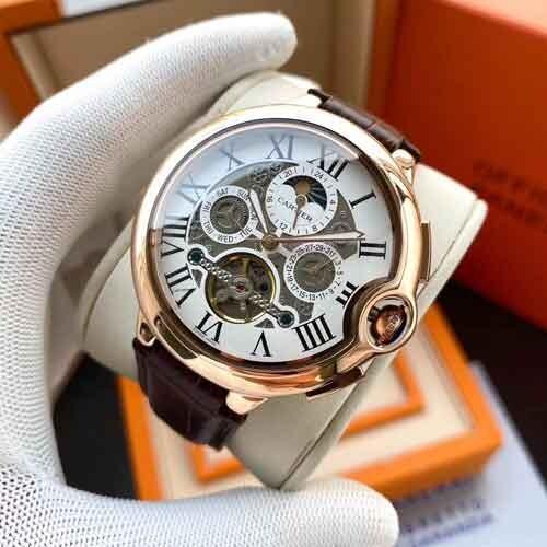 Cartier Men Leather Wrist Watch
