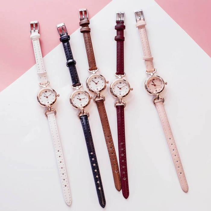 Women Quartz Wristwatch PU Leather Strap Mini Thin Dial Watches EIG88