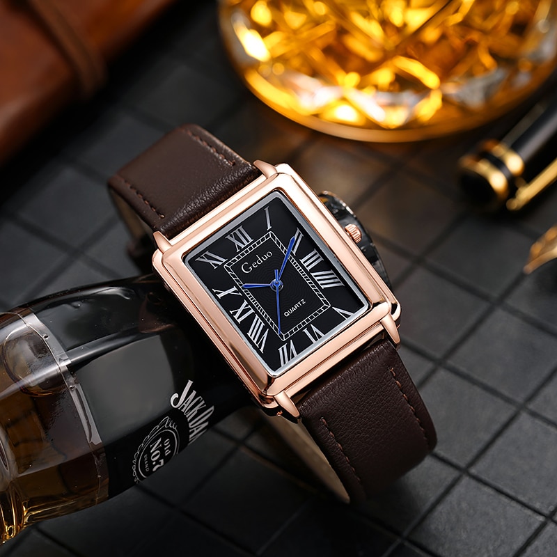 2022 New Fashion Designer Rectangle Dial Quartz Watch For Men Casual Leather Strap Luxury Business Wristwatch Relogio Masculino