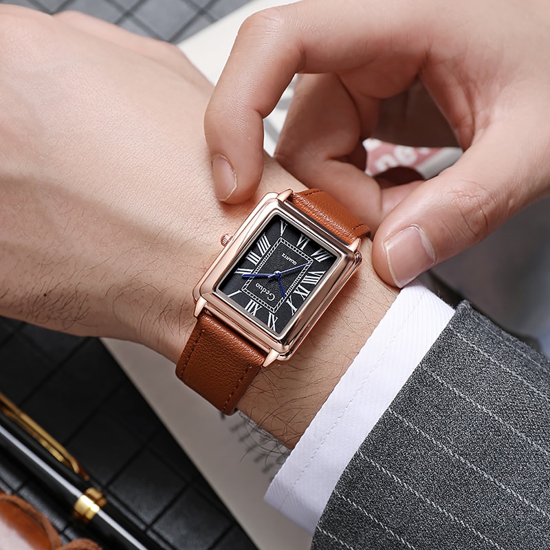 2022 New Fashion Designer Rectangle Dial Quartz Watch For Men Casual Leather Strap Luxury Business Wristwatch Relogio Masculino