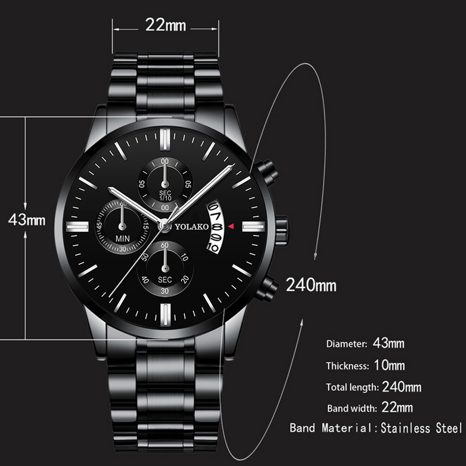 Fashion Stainless Steel Men Watch Bracelet Luxury Calendar Quartz Wristwatch Business Watches for Man Clock Relogio Masculino