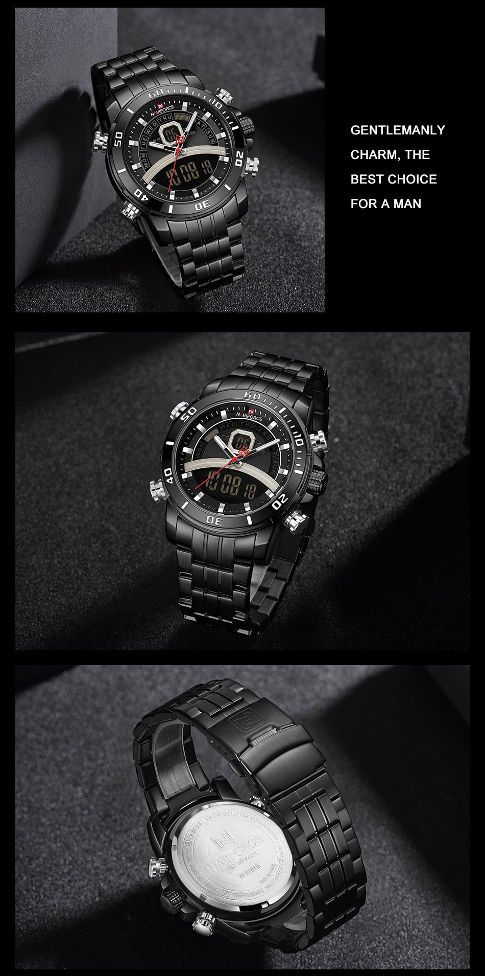 NAVIFORCE Luxury Watches For Men Fashion Business Digital Wristwatch Military Sport Quartz Man Watch Steel Band Waterproof Clock