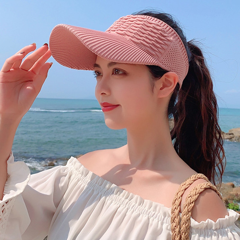 New Long Brim Ponytail Baseball Cap Women Casual Hollow Out Breathable Empty Top Hat Spring Summer Outdoor Sports Golf Beach Hat