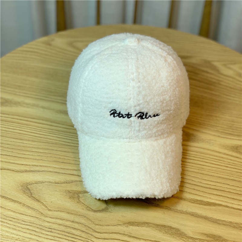 New Lamb Wool Baseball Cap Letter Embroidery Women Sun Hat Lady Girls Outdoor Warm Winter Spring Plush Caps