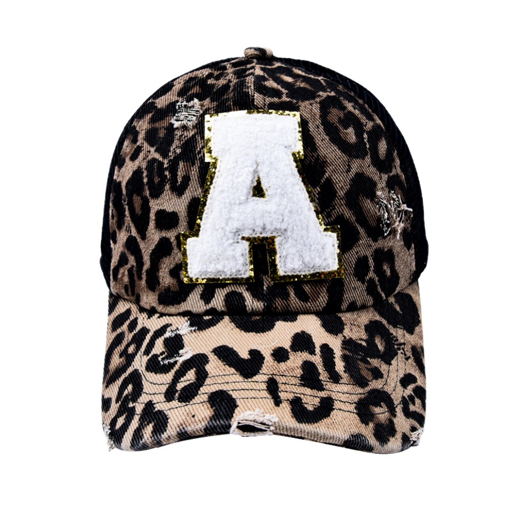 Fashion Leopard Embroidered 26 Letters Baseball Cap Men Women Snapback Hip Hop Hat Summer Breathable Mesh Sun Hats for Women