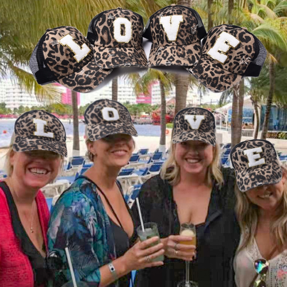 Fashion Leopard Embroidered 26 Letters Baseball Cap Men Women Snapback Hip Hop Hat Summer Breathable Mesh Sun Hats for Women