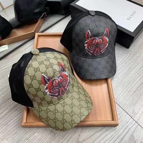 Embroidered Angry Cat Head GG Canvas Gucci Face Hat