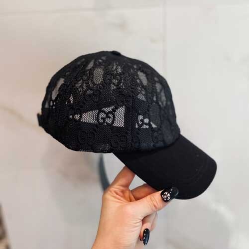 Embroidered GG See Through Gucci Black Unisex Face Hat