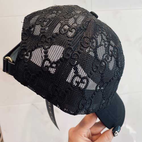 Embroidered GG See Through Gucci Black Unisex Face Hat