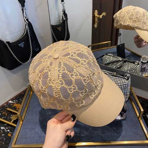 Embroidered GG See Through Gucci Brown Unisex Face Hat