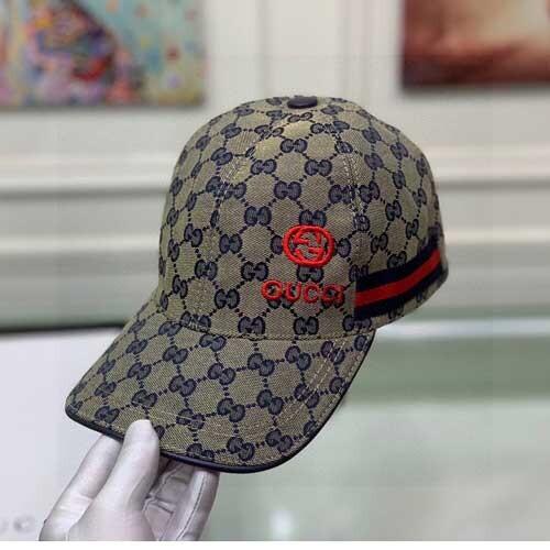 Gucci Embroidered Logo GG Canvas Baseball Hat With Side Stripe