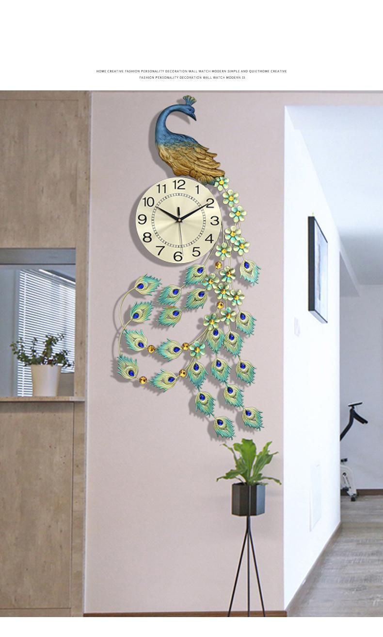 Luxury Silent Wall Clock Modern Design Mechanism Large Metal Art Peacock Wall Clock Hands Clockwork Home Decor For Living Room
